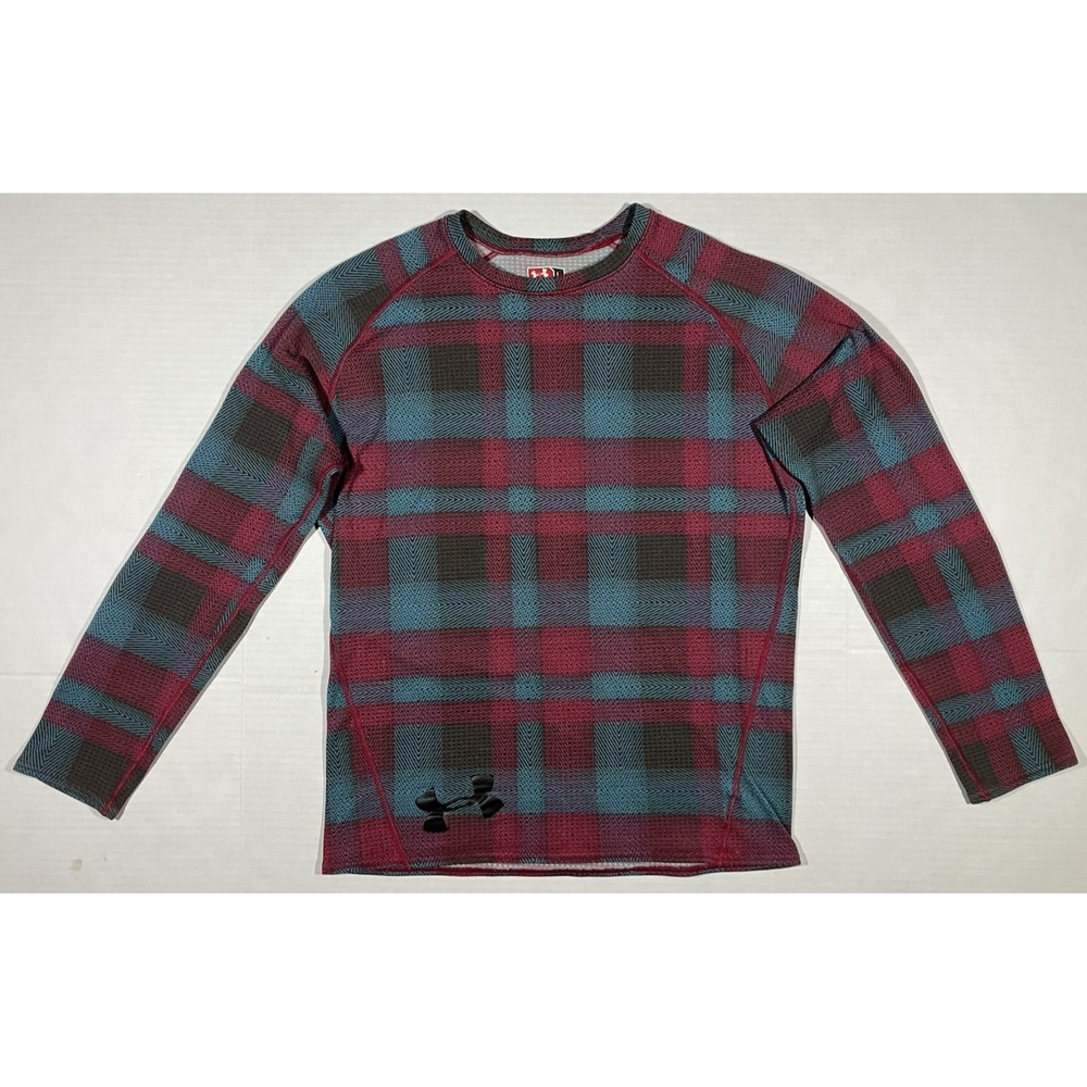 Under Armour Shirt Black Base Layer 2.0 Plaid Thermal Fitted Mens Size L